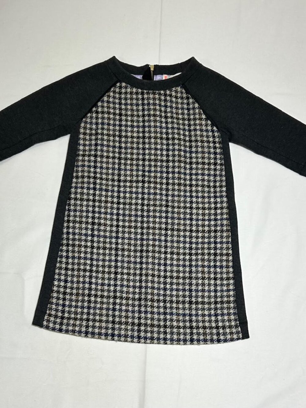 Crewcuts Girls Size 3 Gray Houndstooth 3/4 Sleeve Wool Blend Shift Dress